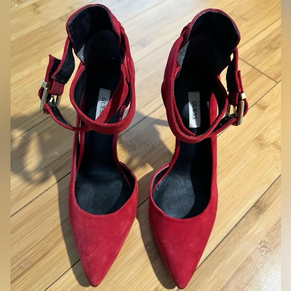Guess Red Suede Strappy Heel. Size 8.